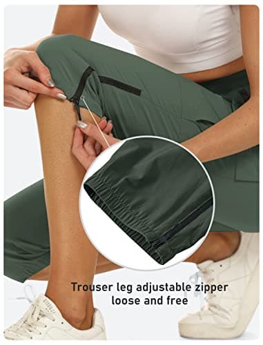 MoFiz Capris for Women Cargo Hiking Pants Lightweight Quick Dry Running Summer Athletic Workout Casual Outdoor Zipper with Pockets Army Green XL - Image 3