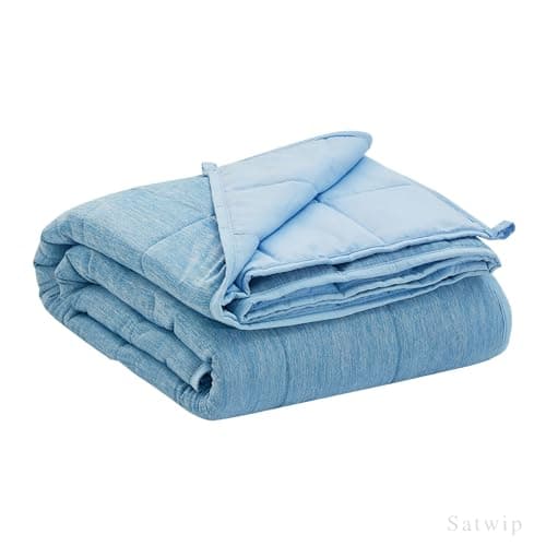 Satwip Cooling Weighted Blanket 12 Pounds Cool Moire Jersey Twin Size Bed Blanket for Hot Sleeper with Soft Breathable Sanded, 48 x 72 inches, Blue - Image 1