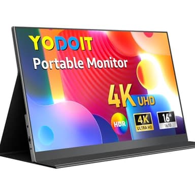 Yodoit Portable Monitor for Laptop 4K, 16" UHD Travel Gaming Monitor Screen IPS Display with USB Type C Port and Dual Speakers Compatible with PC, Xbox, PS4/5 Black - Image 1