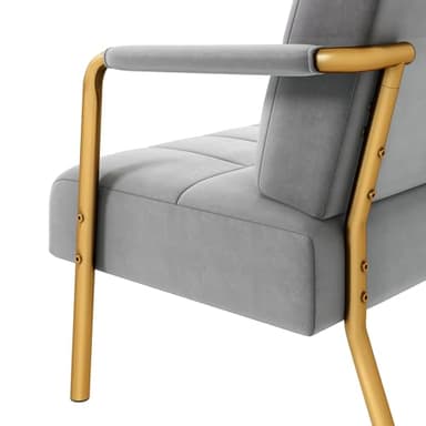 Yaheetech 30" W Modern Sofa Small Sofa Luxurious Velvet Fabric Couch with Gold-Tone Metal Arms and Legs for Living Room, Home Office, Studio Light Gray - Image 8