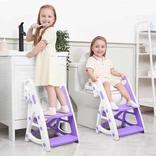 Primlect Potty Training Seat, 2-in-1 Toddler Toilet Seat with Step Stool, Ultra-Stable Potty Chair Attachment, Adjustable Seat and Step Ladder, Non-Slip Design, Splash Guard for Boys and Girls(Blue) - Image 1
