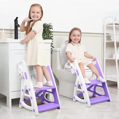 Primlect Potty Training Seat, 2-in-1 Toddler Toilet Seat with Step Stool, Ultra-Stable Potty Chair Attachment, Adjustable Seat and Step Ladder, Non-Slip Design, Splash Guard for Boys and Girls(Blue) - Image 1