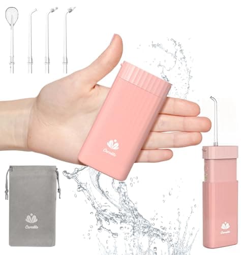 Portable Water Flosser for Teeth,Travel Water Flosser Picks,Mini Cordless Oral Irrigator Rechargeable Power Dental with Telescopic Water Tank, IPX7 Wateroproof for Brace & Sensitive Teeth Care,Pink - Image 1