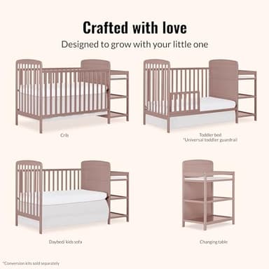Dream On Me Anna 4 in 1 Full Size Crib and Changing Table Combo in Brown Sugar, Greenguard & JPMA Certified, Converts from Baby Crib to Toddler Bed and Day Bed - Image 4