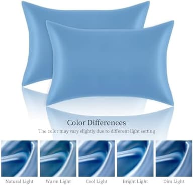 Satin Pillowcases Standard Set of 2 - Silk Soft Pillow Cases for Hair and Skin 20x26 inches,Blue Satin Pillow Covers 2 Pack with Envelope Closure for Home,School, Hotel - Image 3