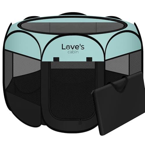 Love's cabin Pet Puppy Dog Playpen, Medium Dog Tent Crates Cage Indoor/Outdoor, Portable Playpen for Cat, Foldable Pop Up Dog Kennel Playpen with Carring Case, Removable Zipper Top, Green - Image 1