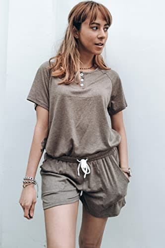 WIHOLL Womens Loungewear Set 2 Piece Outfits Tshirts Shorts for Summer Khaki L - Image 2