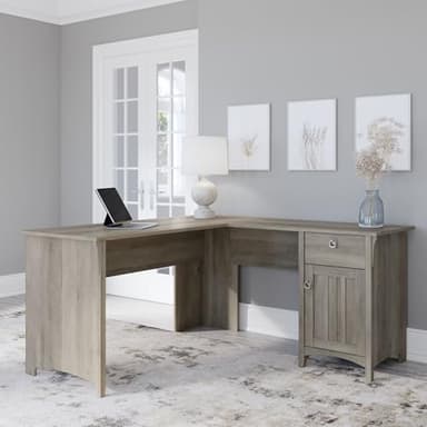 Bush Furniture Salinas L Shaped Desk with Storage in Driftwood Gray | Modern Farmhouse Corner Table with Drawers and Cabinets for Home Office - Image 2