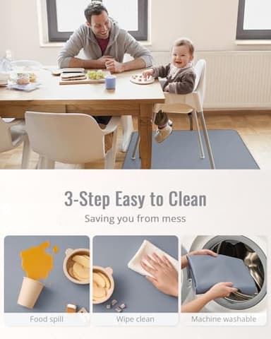 Blissful Diary Baby Splat Mat for Under High Chair, 50.4 x 50.4 Inch Wipeable Splash Mat, Waterproof and Washable, Anti-Slip Floor Protector, Gray - Image 5