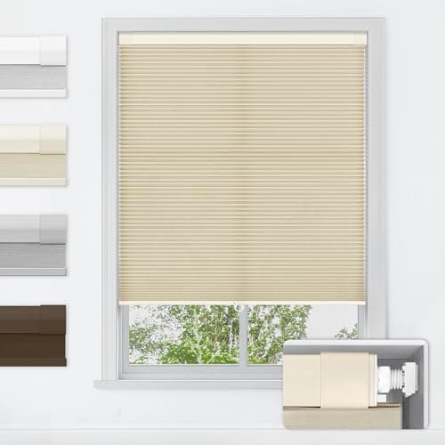 LazBlinds No Tools No Drill Cordless Cellular Shades, Light Filtering Honeycomb Shades for Home, Thermal Insulation Blinds for Windows, 46" W x 64" H, Beige - Image 1