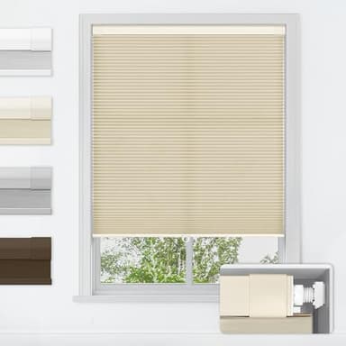 LazBlinds No Tools No Drill Cordless Cellular Shades, Light Filtering Honeycomb Shades for Home, Thermal Insulation Blinds for Windows, 46" W x 64" H, Beige - Image 1