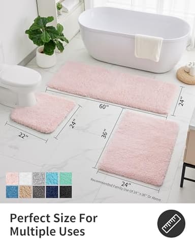 ILANGO Pink Bathroom Rugs 36" × 24" Non Slip & Super Absorbent Extra Thick Soft, Washable Bath Mat for Floor, Non Shedding Microfiber Plush Shaggy Bath Rug with Rubber for Bathtub Shower Room Sink - Image 2