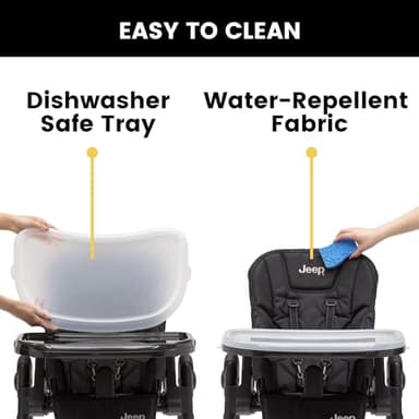 Jeep by Delta Children Classic Convertible 2-in-1 High Chair for Babies and Toddlers with Adjustable Height, Recline & Footrest - Dishwasher Safe Meal Tray, Black - Image 8