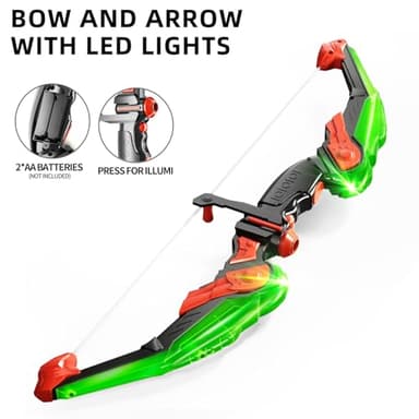 TEMI Kids Bow and Arrow Set - LED Light Up Archery Toy Set with 10 Suction Cup Arrows, Target & Quiver, Indoor and Outdoor Toys for Children Boys Girls - Image 6
