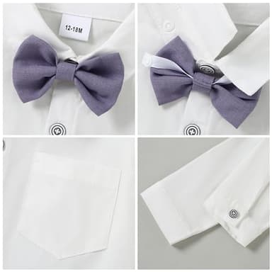 YALLET Toddler Baby Boy Clothes Suit Gentleman Wedding Outfits, Formal Dress Shirt+Bowtie+Vest+Boutonniere+Suspender Pants(V Light Purple, 18-24 Months) - Image 4