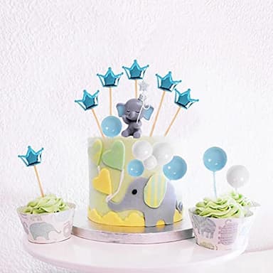 Newmemo Elephant Cake Toppers Balls Cake Decorations with Mini Elephant Blue Crown Cake Picks for Boy Girl Baby Shower Birthday Party Decorations - Image 6