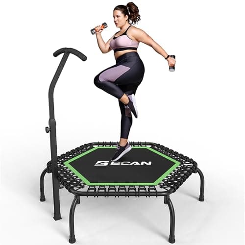 BCAN 48" Mini Trampoline, 550 LBS Fitness Trampoline with T-Adjustable Handle Bar, Bungees, Stable & Quiet Exercise Rebounder for Adults Indoor/Garden Workout-Green - Image 1