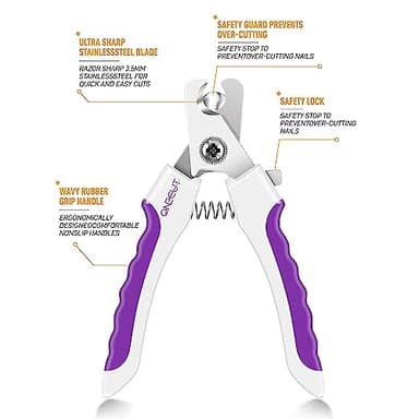OneCut 4.7" Small Dog & Cat Nail Clipper Stainless Steel Cat Claw Trimmers for Rabbits, Guinea Pigs, Birds, Puppies, Kittens and Small Animals Pet Nail Clipper for Professional and Home Use (Purple) - Image 3