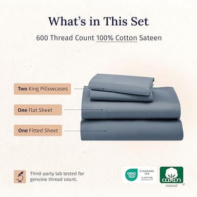 California Design Den California King Sheet Set - 100% Cotton, 600 Thread Count Deep Pocket Cal King Sheet Set, Luxury Soft Hotel-Quality Sheets with Sateen Weave - Pastel Blue - Image 4