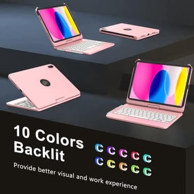 for iPad A16 11th Generation/10th Generation Case with Keyboard,Touch Keyboard for iPad 11" /10th Gen 10.9 inch 2022-10 Color Backlight, 360° Rotatable Protective Cover (Rose Gold - Image 6