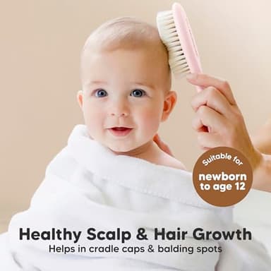 Baby Hair Brush and Comb Set for Newborn - Wooden Baby Hair Brush Set with Soft Goat Bristle, Baby Brush Set for Newborns, Baby Brush and Comb Set Girl, Boy, Toddler Cradle Cap Brush (Oval, Blush) - Image 3