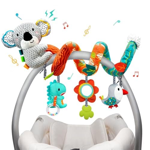 XIXILAND Car Seat Toys Baby Toys 0-3 Months Developmental, Stroller Toys Infant Toys 0-6 Months Newborn Toys, Carseat Toys for Infants 0-12 Months with Dinosaur, Lion Mirror, Teether - Image 1