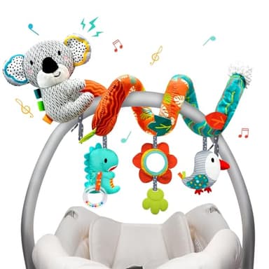 XIXILAND Car Seat Toys Baby Toys 0-3 Months Developmental, Stroller Toys Infant Toys 0-6 Months Newborn Toys, Carseat Toys for Infants 0-12 Months with Dinosaur, Lion Mirror, Teether - Image 1