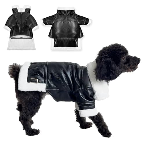 Qincycle Small Dogs Winter Jacket - Windproof Waterproof Faux Leather Coat with Plush Lining, Adjustable Puppy Dog Jacket (Size L) - Image 1