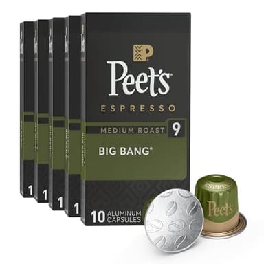 Peet's Coffee, Medium Roast Espresso Capsules, Compatible with Nespresso Original Machines - Big Bang Intensity 9, 50 Count (5 Boxes of 10 Espresso Capsules) - Image 1