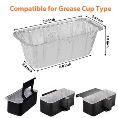 Whaleme 50-Pack 5017 Griddle Grease Cup Liners Aluminum Foil Drip Pan Grease Catcher Cup Liner for Griddle 17, 22, 28, 36 Inch Griddle, Disposable Grill Grease Trays - Image 3