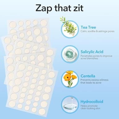 Pimple Patches for Face, Hydrocolloid Acne Patches, Cute Round Shape Zit Covers, Spot Stickers with Tea Tree, Salicylic Acid & Cica Oil| 2 Sizes (9mm, 12mm) |288 Count - Image 3