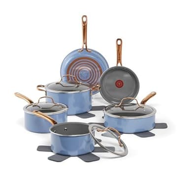 T-Fal Preserve Ceramic, Non stick Cookware Set 13-Piece, Oven & Broiler Safe up to 350°F, Includes Stockpot, Saucepans, Frying Pans, Protectors, Pots and Pans, Blue - Image 1