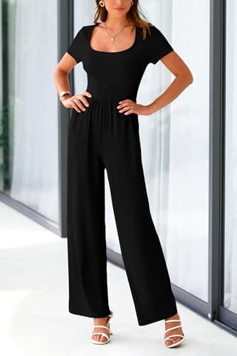 PRETTYGARDEN Women's Summer One Piece Jumpsuits Dressy Casual Short Sleeve Square Neck Wide Leg Jumpsuit Rompers (Black,Large) - Image 8