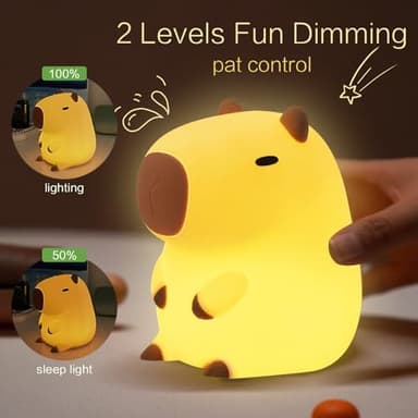 YR YRHH-PET Capybara Cute Night Light, Squishy Capybara Lamp Xmas Gifts Toys, Rechargeable LED Dimmable Silicone Nightlight for Kids, Funny Light Up Capibara, Baby Nursery College Dorm Fall Décor - Image 3