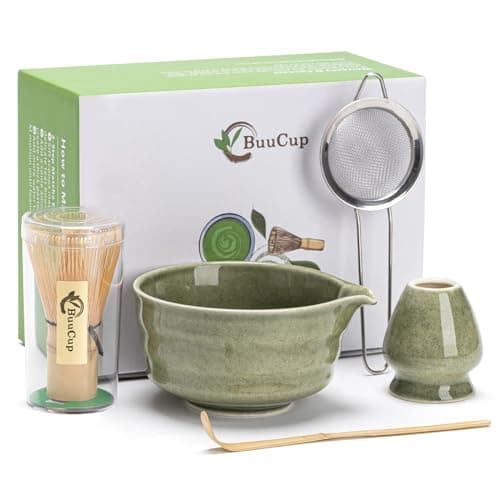 Buucup Matcha Set, Matcha Bowl with Spout, Matcha Whisk and Holder, Bamboo matcha Scoop and Stainless Sifter - 5 Pcs Jade Green Matcha Set Kit for Matcha Lover - Image 1
