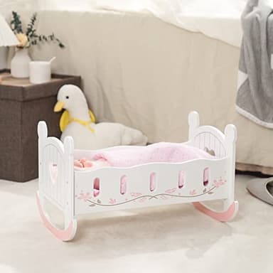 ROBUD Wooden Baby Doll Crib, Baby Doll Bed Toys, Fits Up to 18 Inch Doll Accessories - Image 2