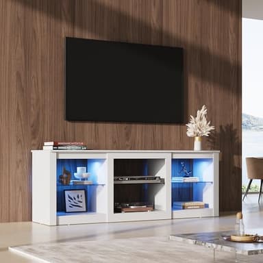 WLIVE LED TV Stand for 65-Inch TV, 58-Inch Entertainment Center with Adjustable Glass Shelves, Modern Media Console for Living Room & Bedroom, White - Image 2