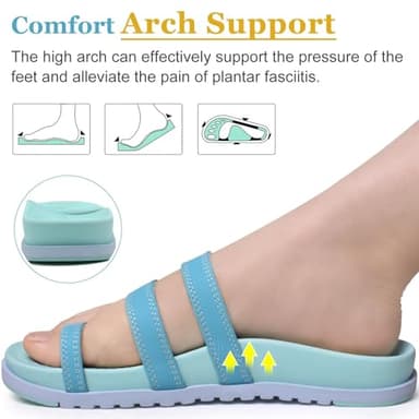 KuaiLu Womens Slides Sandals With Arch Support Comfort Plantar Fasciitis Yoga Mat Cushion Sandals Fashion Summer Beach Walking Adjustable Ladies Flat Orthotic Slip On Sandles LightBlue Size 8 - Image 3