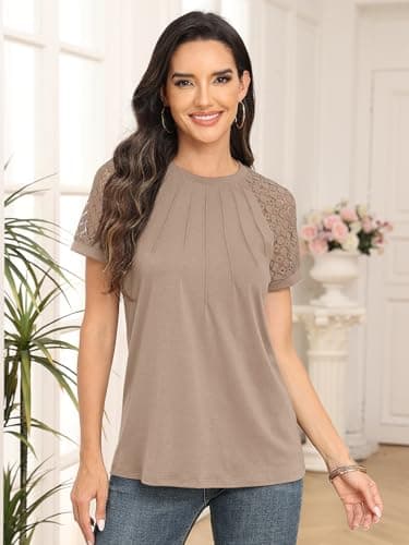 AUTOMET Womens Summer Tops Spring Shirts Trendy Vacation Outfits Short Sleeve Business Tshirts Fashion Casual Blouses Khaki XXXL - Image 2