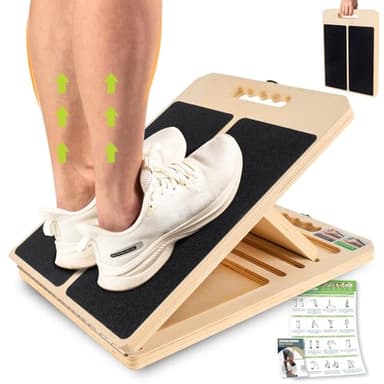 Slant Board for Calf Stretching, Adjustable Portable Wooden Incline Board for Calf Stretcher with Training Poster, 300 Lbs Weight Capacity Physical Therapy Equipment for Leg, Knees, Heel, Ankle - Image 1