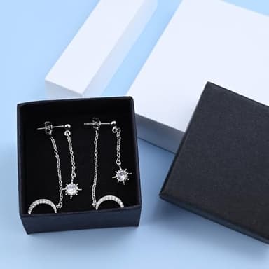 925 Sterling Silver Moon Star Earrings for Women Crescent Dangle with Cubic Zirconia Celestial Jewelry for Wedding - Image 7