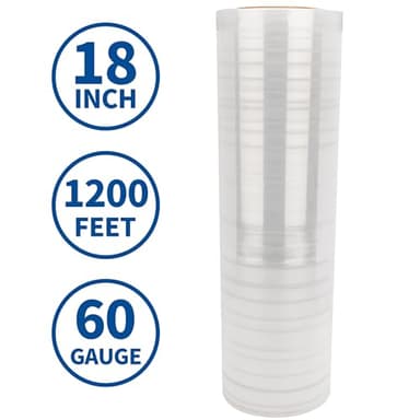NEXCOVER 18 Inch Stretch Wrap - 1200 Feet | 60 Gauge, 2 Roll Clear Plastic Self-adhering Stretch Wrap Film for Pallet Wrap, Thick and Durable Packing Moving Supplies Heavy Duty Shrink Film. - Image 2