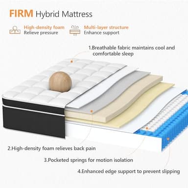 Ayeawo Firm King Size Mattress, 12 Inch Hybird King Bed Mattress with Gel Memory Foam and Pocket Springs, Comfort Bed in a Box, Pressure Relief and Motion Isolation, 365-Night Trial, CertiPUR-US - Image 3
