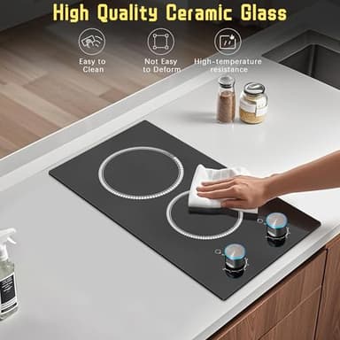 2 Burner Electric Cooktop, 12 Inch Electric Stove Top, 120V Stove Top Burner Knob Control, 2000W Countertop Stove with Timer, 9 Heating Levels, Overheat Protection, High-Temp Alarm Pladeca - Image 7