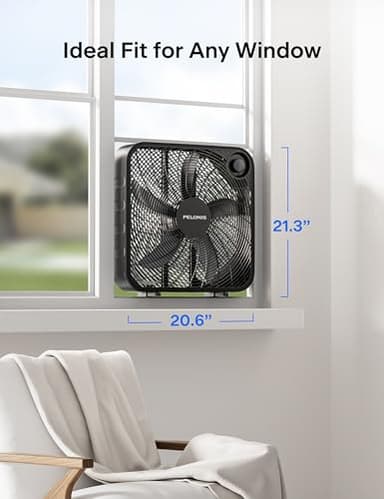 PELONIS 20 Inch Box Fan – 3 Speeds, 25ft/s, Floor Fans, Superior Air Throw (2295 CFM), Lightweight, 5 Blades, Portable & Durable for Bedroom, Office, Living Room, Garage - Image 6