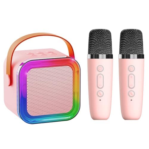 NOTOKA Mini Karaoke Machine for Kids & Adults, Portable Bluetooth Speaker, 2 Wireless Microphones with Voice Changing Function - Perfect for Parties & Gatherings, Pink - 2 Mic - Image 1