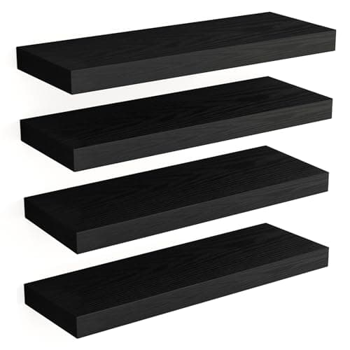Fixwal Floating Shelves for Wall, Wall Mounted Rustic Wood Shelves for Bathroom, Living Room, Bedroom and Kitchen, Wall Shelves for Storage,Books,Room Decor (Black, Set of 4, 15.8 Inch) - Image 1