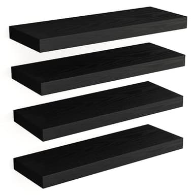 Fixwal Floating Shelves for Wall, Wall Mounted Rustic Wood Shelves for Bathroom, Living Room, Bedroom and Kitchen, Wall Shelves for Storage,Books,Room Decor (Black, Set of 4, 15.8 Inch) - Image 1
