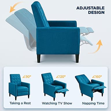 Yaheetech Fabric Recliner Chair Mid-Century Modern Recliner Adjustable Single Recliner Sofa with Thicker Seat Cushion Tufted Upholstered Sofa with Pocket Spring for Living Room Bedroom Blue - Image 4