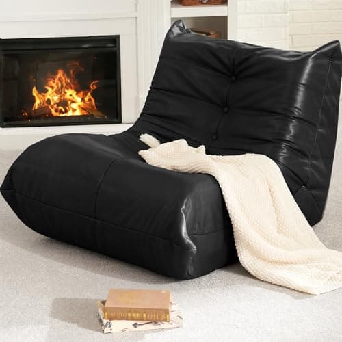 Hobestluk Giant Bean Bag Chair Lazy Floor Sofa, Memory Foam Fireside Sofa for Adults, Big Beanbag Faux Leather Armless Chair for Living Room Bedroom Dorm Office (Black, Single) - Image 1